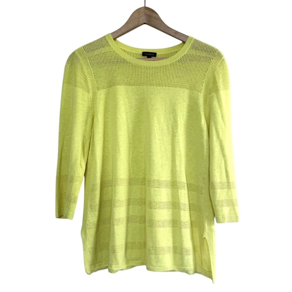 TALBOTS bright yellow knit crochet lightweight linen blend pullover sweater top